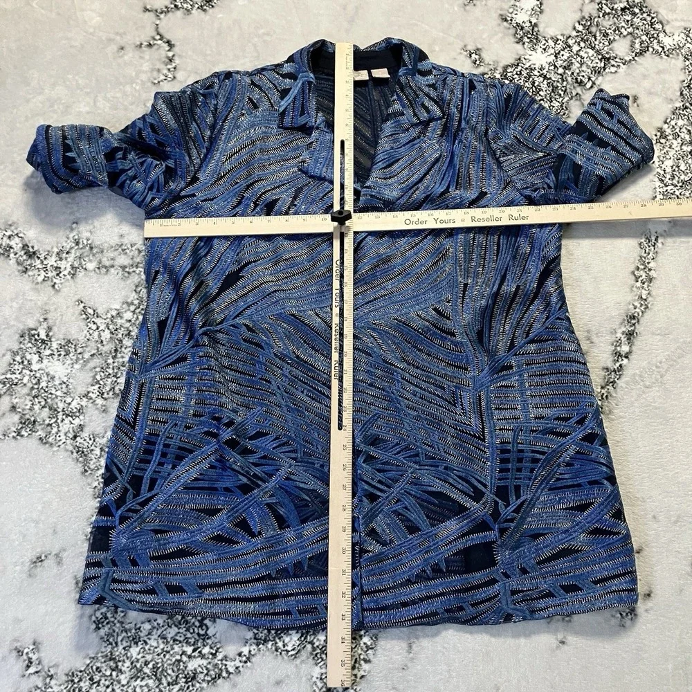 Chicos Travelers Jacket Womens‎ Sz XL Whimsy Mesh Strip in blue with embroidered